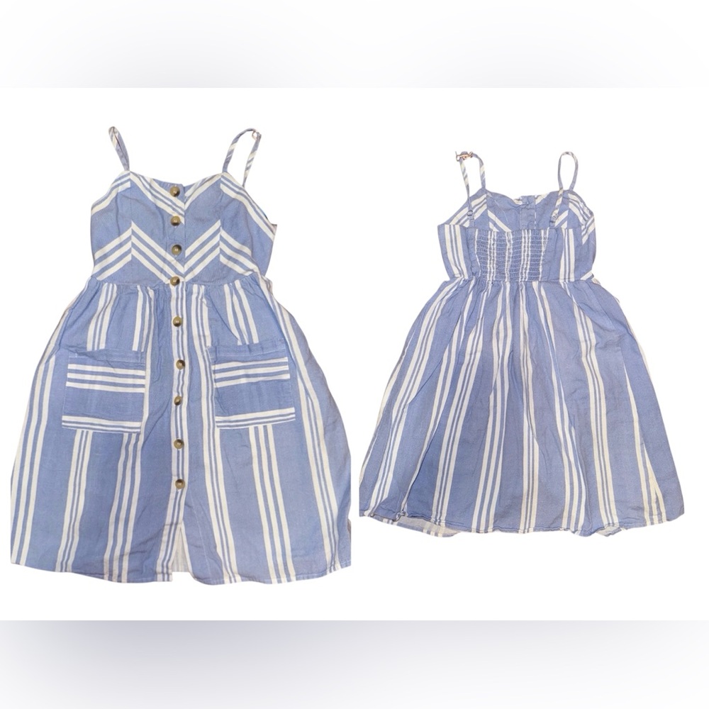 Japna Kids Blue and White Striped Kids Dress